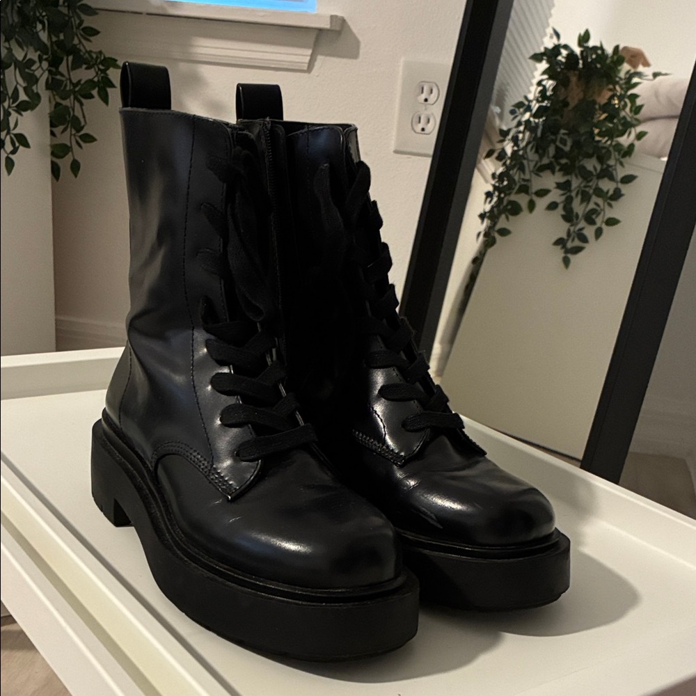 H&M Shiny Black Combat Boots